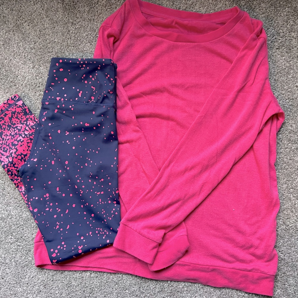 Zyia Bundle!  Pink boyfriend long sleeve and pink splatter leggings